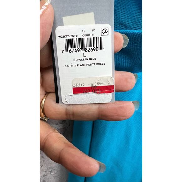 GUESS Fit and Flare Ponte Blue Dress Size Large NWT $108 - Picture 9 of 10